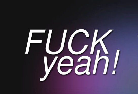 Bold text saying Fuck Yeah on dark gradient background – sex machine branding banner