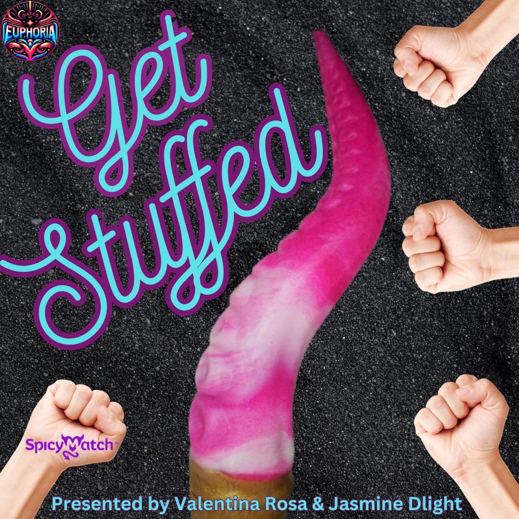 Get Stuffed – kink party poster for anal-focused strapon and fisting play event hosted by Jasmine_Dlight